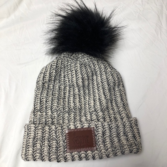love your melon black pom beanie